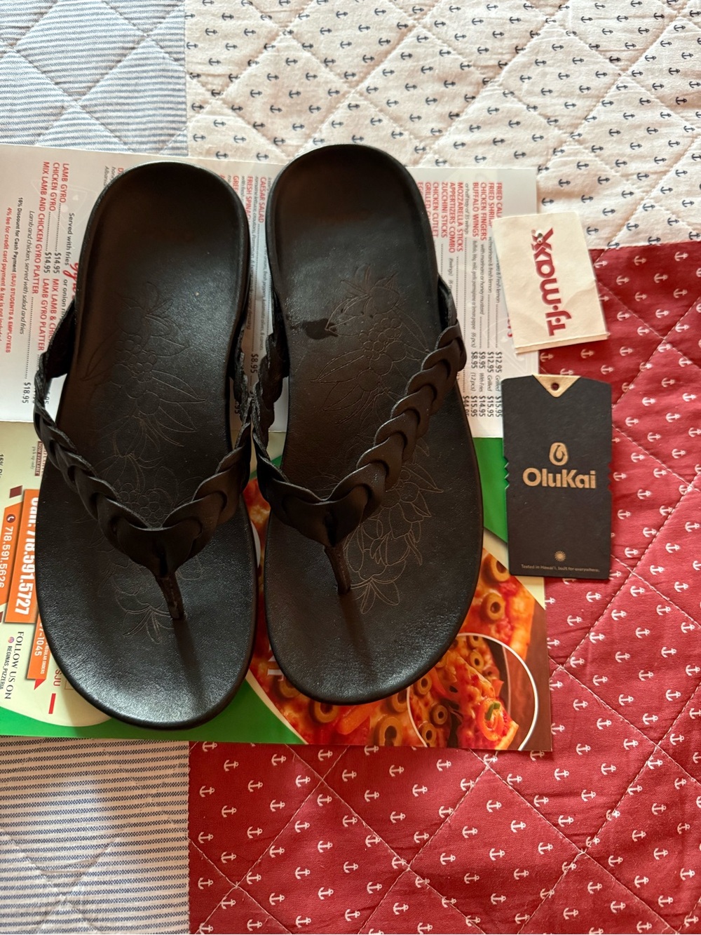 NWT Olukai Women's Black Braided Thong Sandals